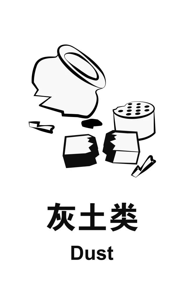 表示灰土,砖,瓦,煤灰,以及破损的花盆,陶瓷制品,玻璃纤维制品等.